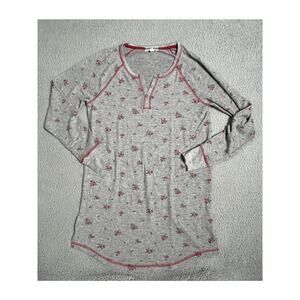 P.J. Salvage Pajama Top Small Long Sleeve Floral Rose VNeck Gray Red Light Shirt